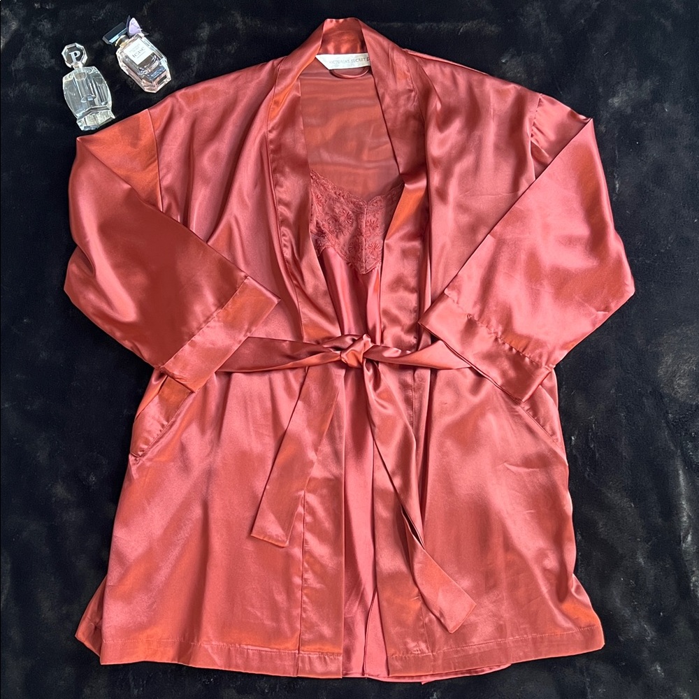 Vintage Victoria’s Secret Copper colored Satin Robe & Chemise